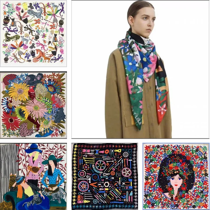 

Spanish Foreign trade new original fashion popular women's silk scarf print color contrast long shawl scarf