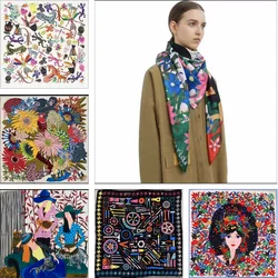 Spanish Foreign trade new original fashion popular women's silk scarf print color contrast long shawl scarf