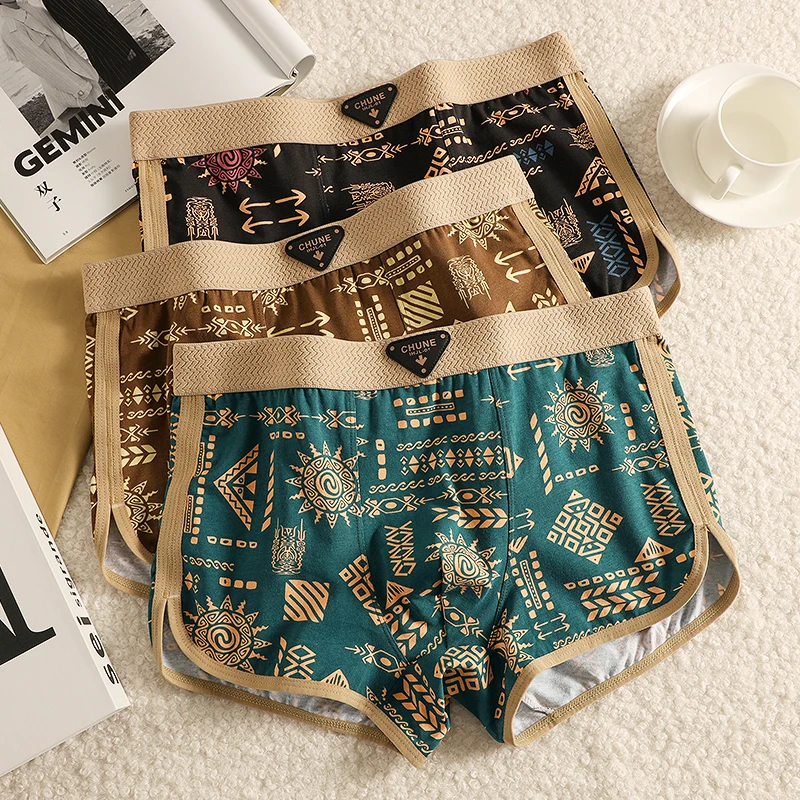 

Мужские трусы-боксеры из 3 штук, с ретро-принтом, дышащий чистый хлопок, модное спортивное нижнее белье для молодых взрослых