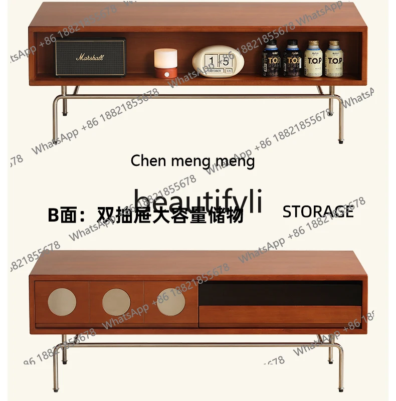 

Журнальный столик из цельного дерева в стиле ретро в стиле ретро, небольшая квартира, гостиная, простой средневековый чайный столик из нержавеющей стали