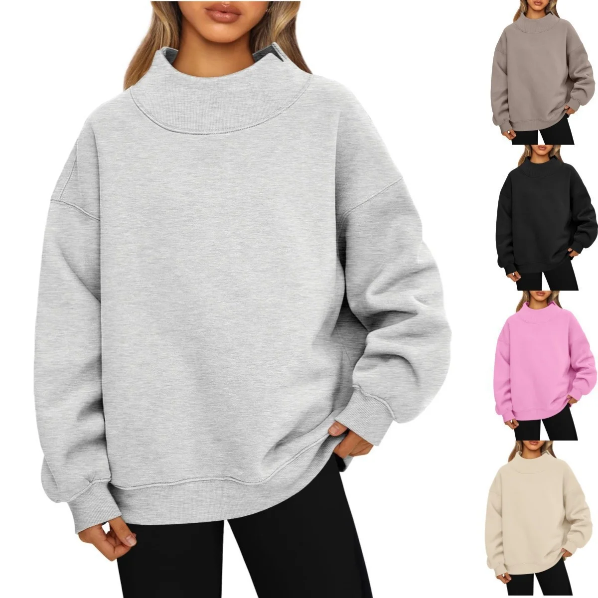 

Sweatshirt For Women Oversized Sweatshirts Fleece Casual Long Sleeve High Neck Pullover Loose Lightweight Fall Clothes 2024 Top