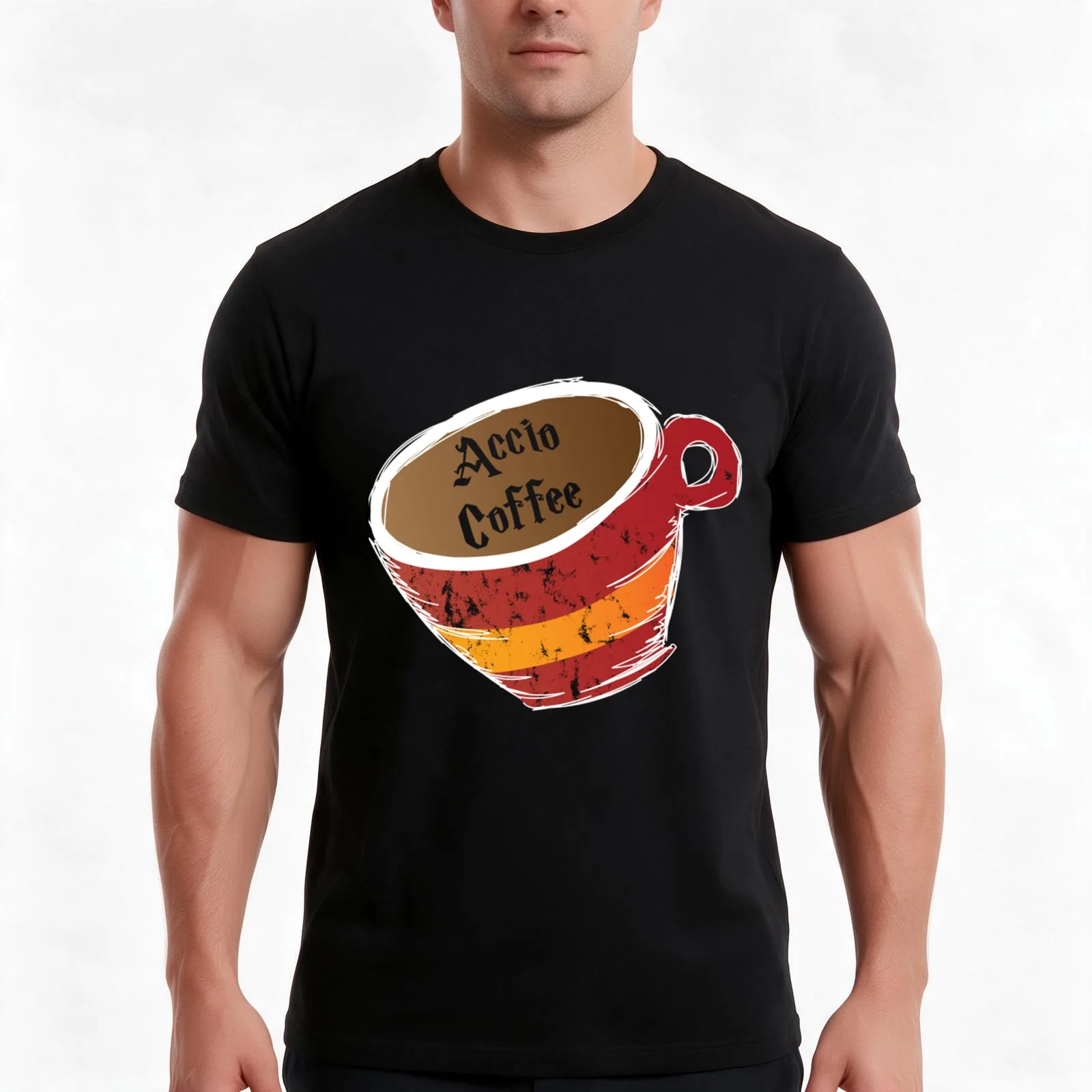 Accio Coffee Red and Yellow T-Shirt Summer Casual Cotton Tee Oversized Streetwear Tops Vintage Graphic Print 100% Cotton