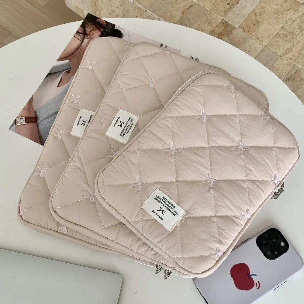 Lightweight Bow Laptop Sleeve Cute Design Soft Material Tablet Sleeve Case Multi-Size Bow Knot Detail Shockproof Computer Bag