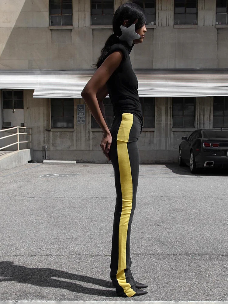 Nibber Sporty Autumn Simple Ankle Split Long Pants Women Patchwork High Waist Skinny Streetwear Fall Fashion Casual Trousers