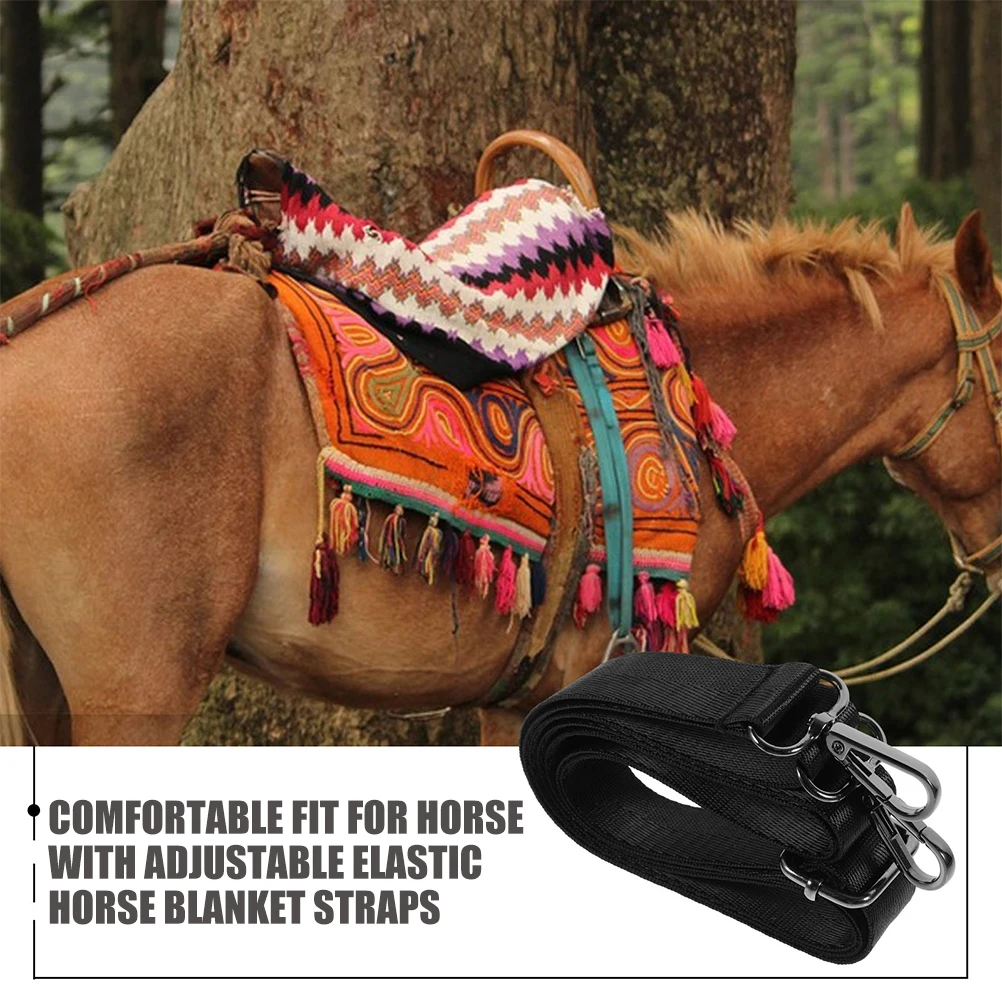 

2 Pcs Adjustable Elastic Horse Blanket Leg Straps Replacement Metal Buckle Riding Tack Accessories Horse Blanket