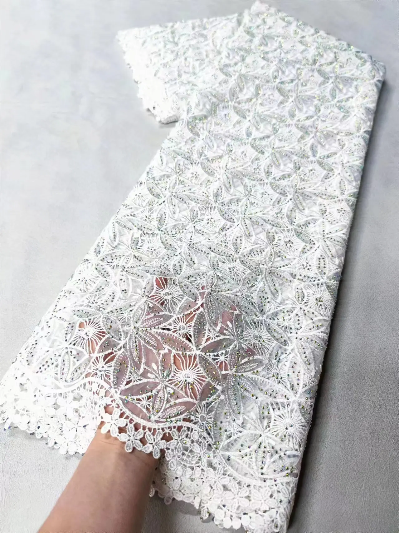 African Lace Fabric 2024 High Quality Guipure Lace Fabric with Stones Latest French Cord Laces For Wedding