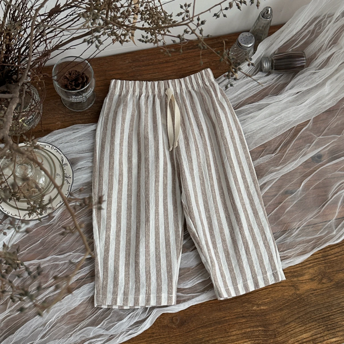 Unisex-Linienhose für Babys, 3-teiliges Set, lockere Hose mit Kordelzug und elastischem Bund, Kinderhose für Frühling und Sommer, ideal für den täglichen Gebrauch. – Detail 8