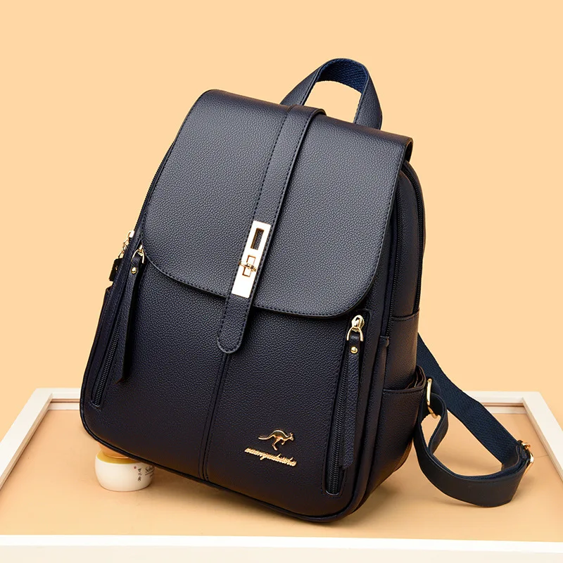 Elegant Wine Red Leather Backpack for Women, Multi-Pocket Anti-Theft Daypack with Logo, Stylish Travel & Daily Shoulder Tote Bag view 3