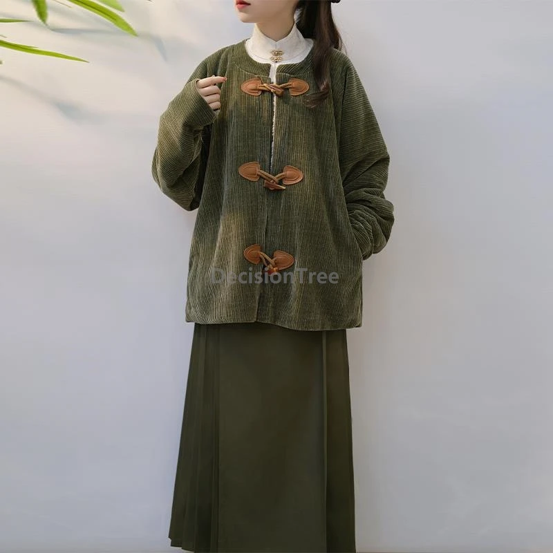 

2025 daily trendy winter hanfu chinese ming style traditional improved horse face skirt suit simple warm women's cotton garment