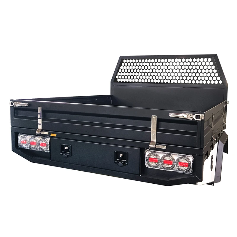 Ute Tray Heavy Duty Black Powder Coated, Pickup Bed Tray with Headboard, Tail Light Assembly for Toyota Hilux Ford Ranger