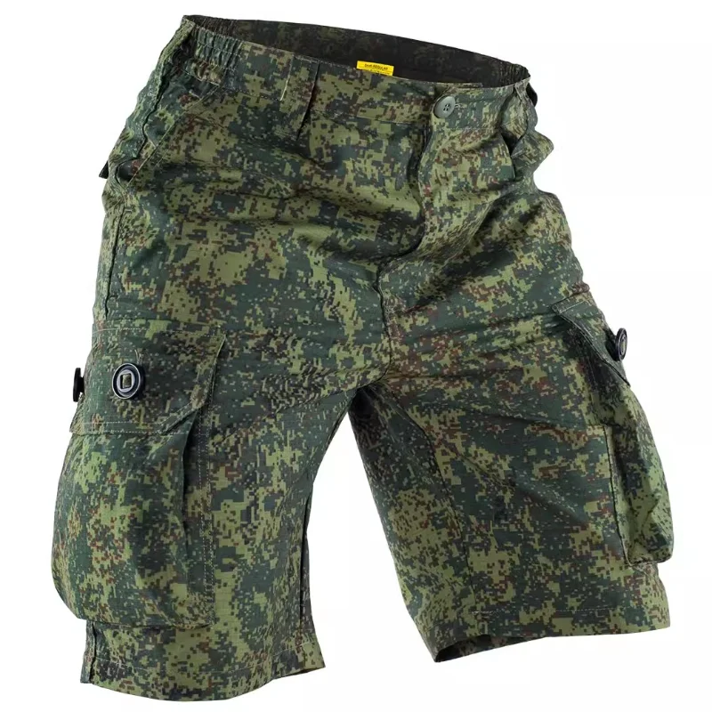 Geometric Camo Combat Shorts Mens Summer Multi Pocket Outdoor Hiking Mid Pants Size S-3XL Waterproof Tactical Training Overalls