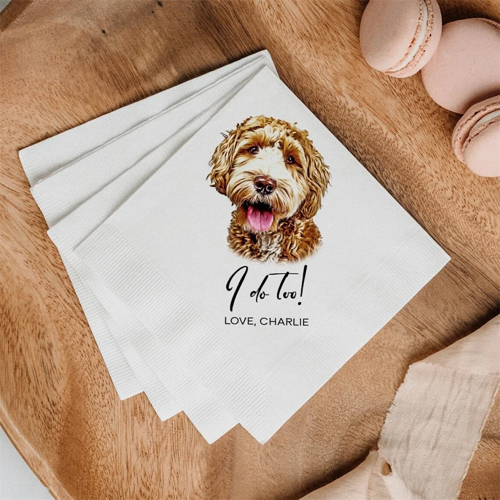 Custom Illustrated Dog Wedding Napkins, Bridal Shower, Engagement Party, Custom Bar Napkins, Custom Pet Wedding Napkins, Dog Nap