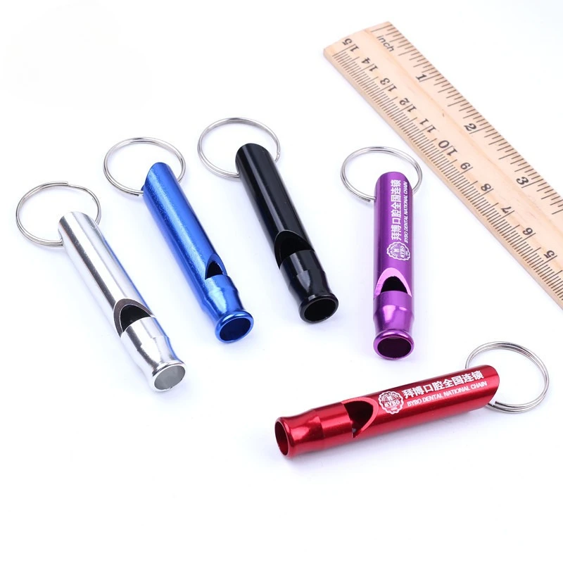 100Pcs Emergency Whistles Free Custom Logo Aluminum Whistless with Key Chain For Camping Hiking Hunting Emergency Situations