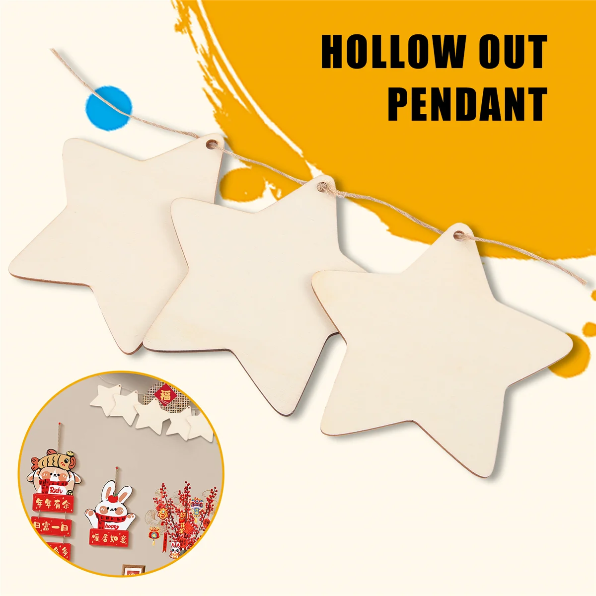 10 x Wooden Star Shapes, Plain Wood Craft Tags with Hole (10cm)