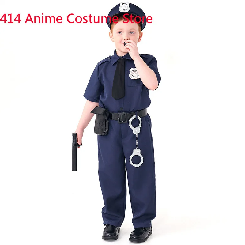 Blue Child Kids Police Policeman Costume Uniform for Boys Role Play Complete Set