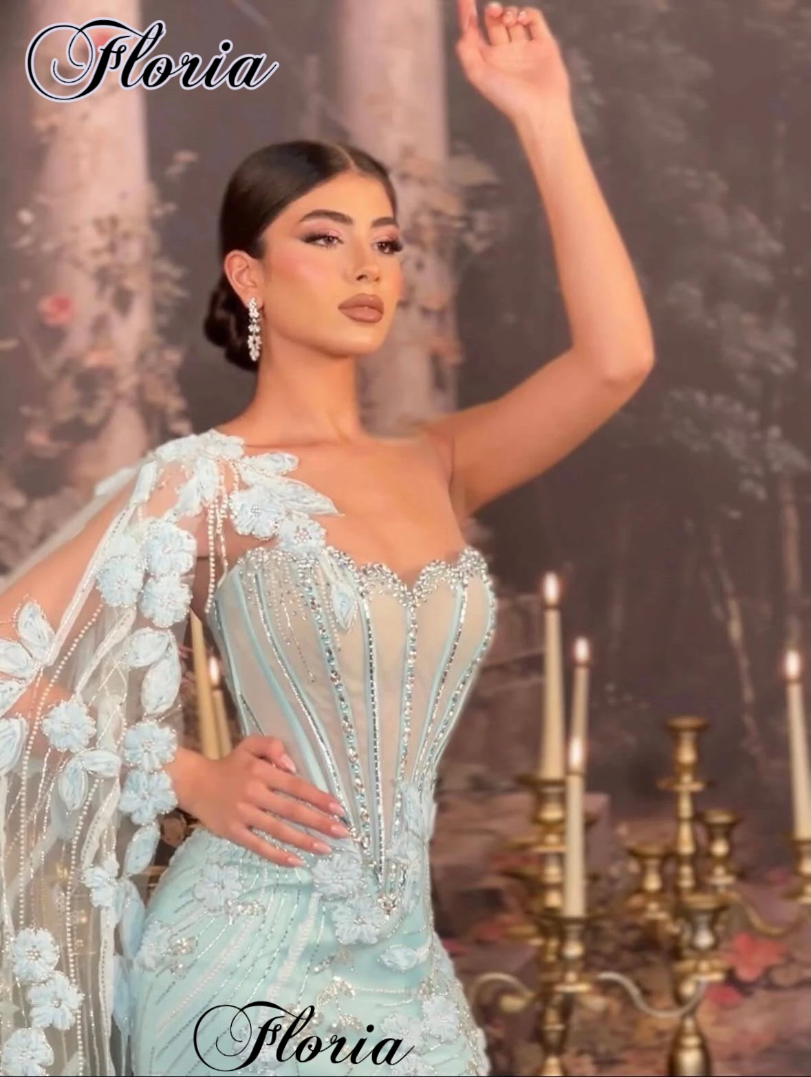 2026 Newest Mint Green Floral Celebrity Dresses With Side Slit One Shoulder Red Carpet Runway Gowns Vestidos De Noche Customized