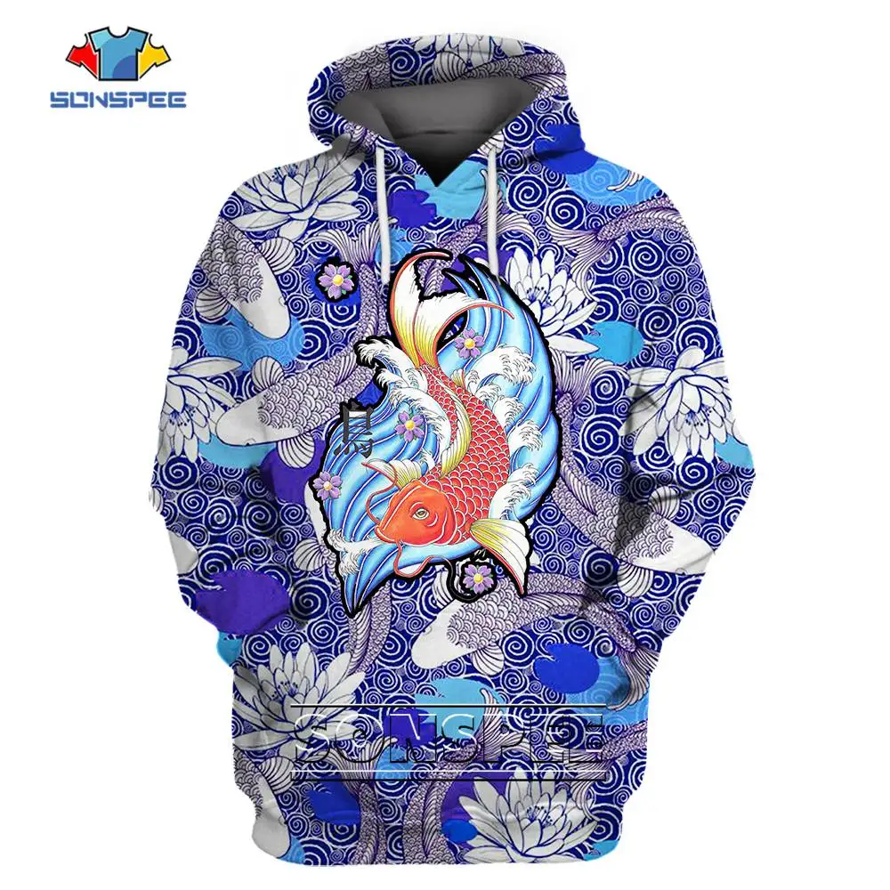 

SONSPEE Koi Fish Image Hoodies 3D Printed Men Women's Fish Dropshipp Clothing Long Sleeve Animal Print Harajuku Hoodies Oversize