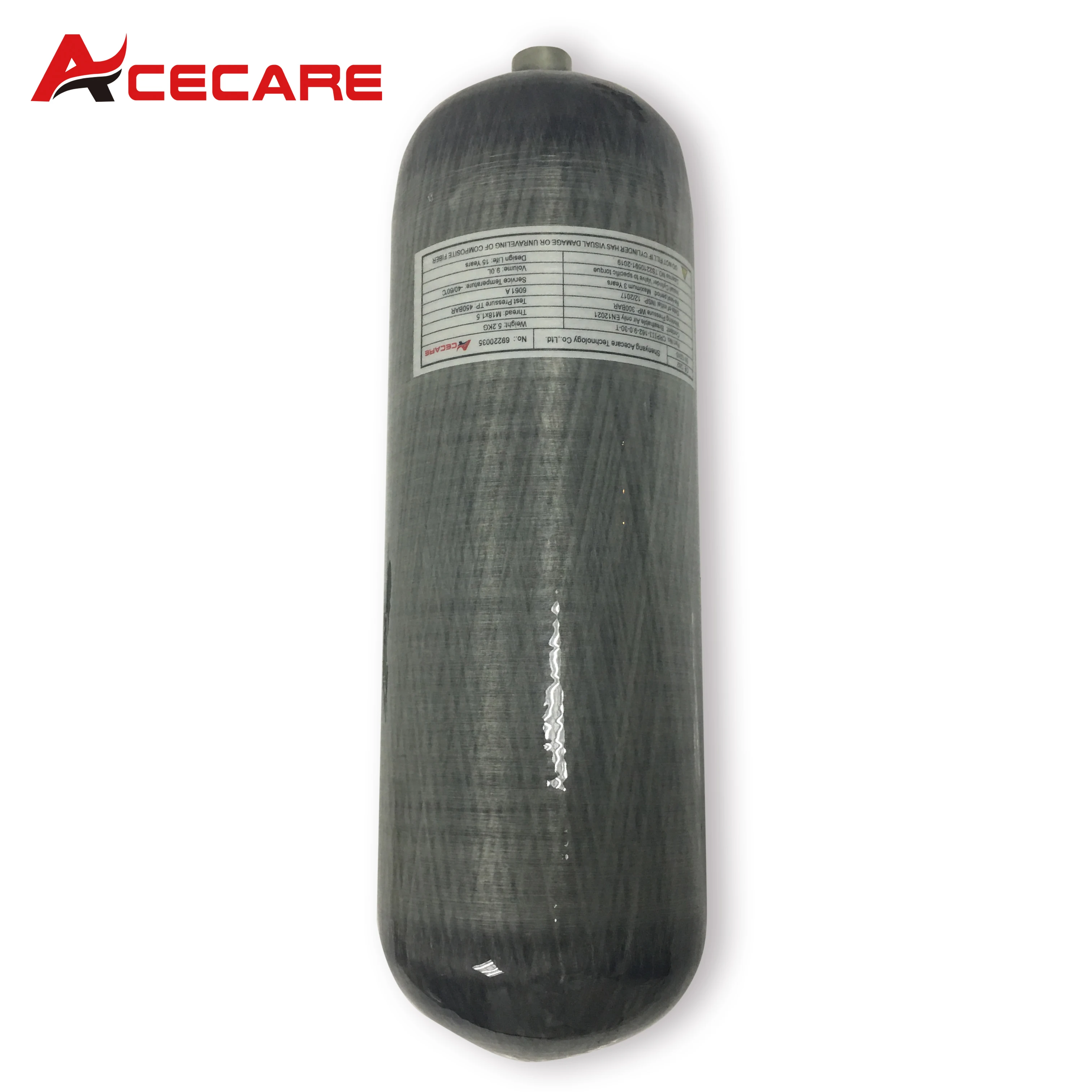 Acecare กระบอกคาร์บอนไฟเบอร์สำหรับดำน้ำ, 300Bar 4500Psi 30Mpa คาร์บอนไฟเบอร์9L สำหรับดำน้ำลึกปลอดภัยจากไฟ