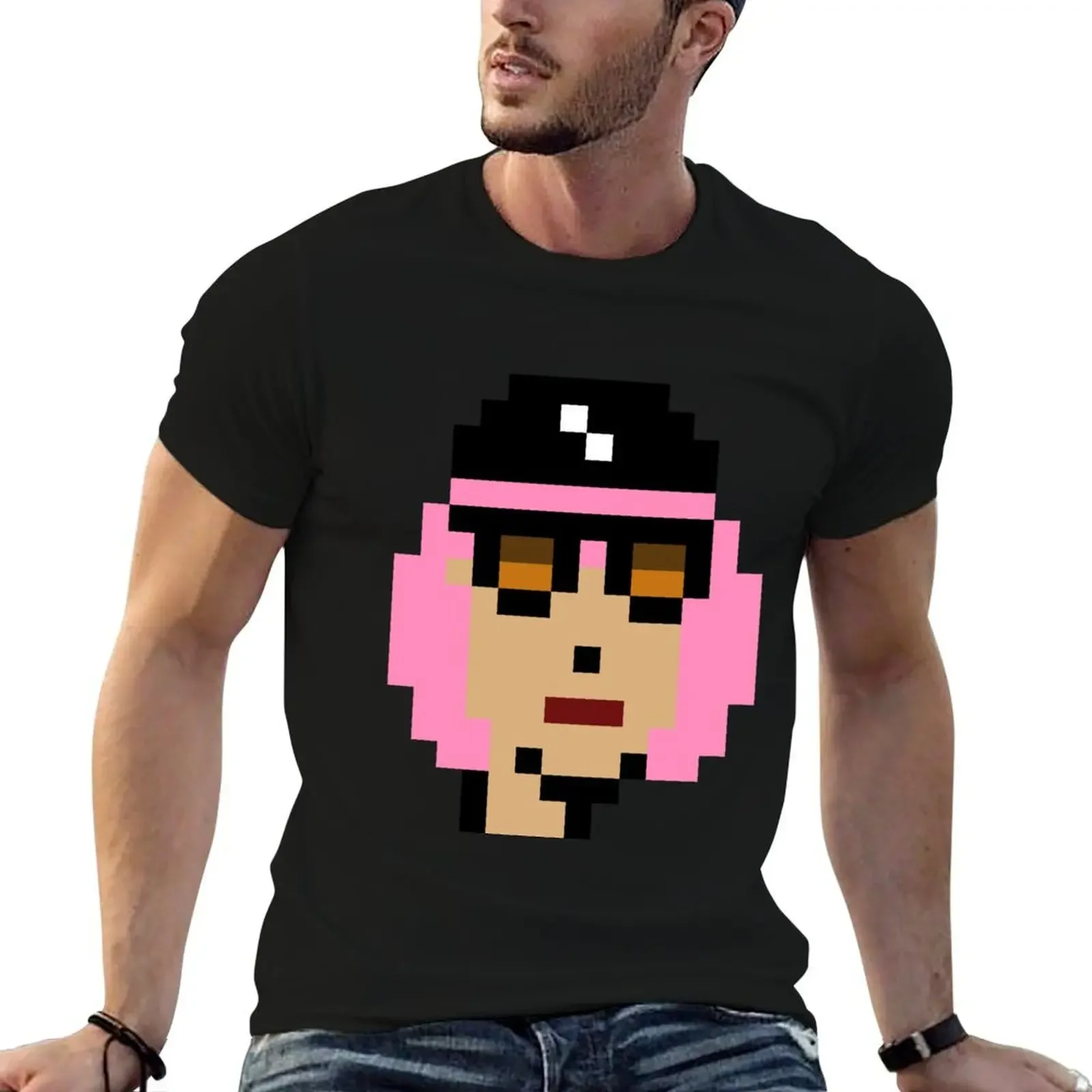 

CryptoPunk (Female with Hat, Pink Hair & Sunglasses) T-Shirt anime clothes funny meme t-shirts black t-shirts for men