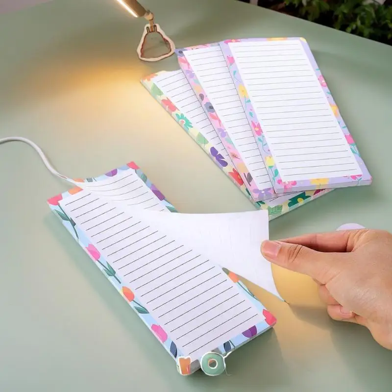4PCS Portable Tear-off Magnetic  Pad Floral Pattern Magnetic Fridge Notepad Shopping List Home Kitchen Office Planner