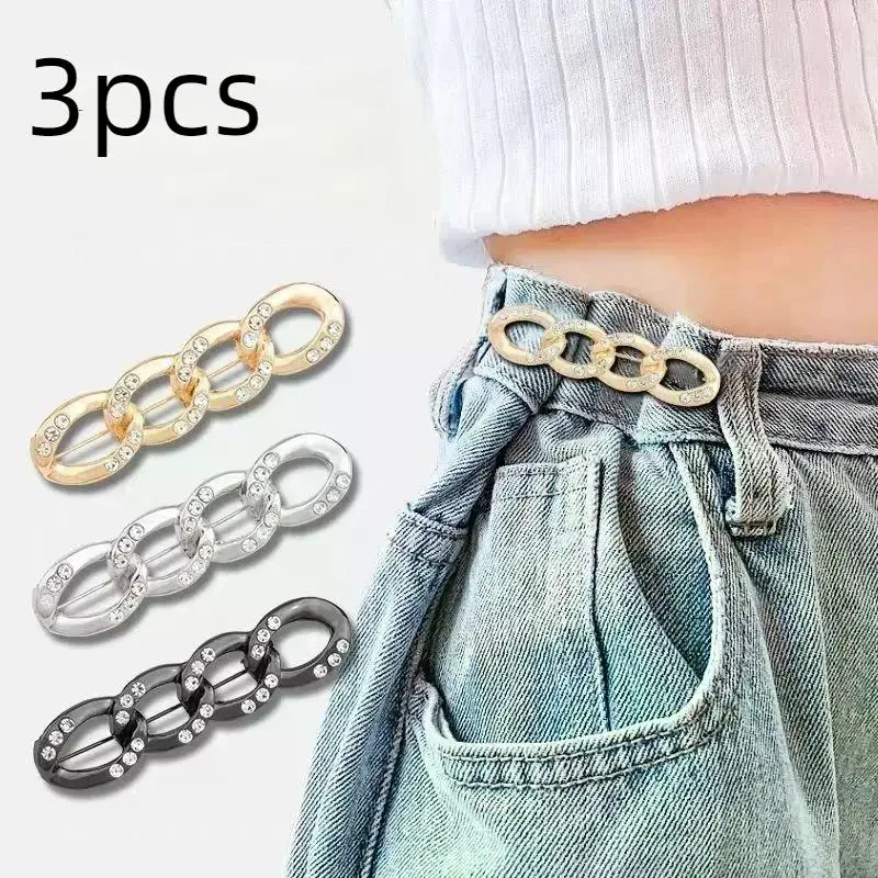 3pcs Versatile Waist Cinching Buckle For Jeans, Fashionable Alloy Adjustable Detachable No-Sew Button Belt, Shrink Waistband