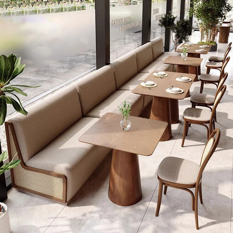 Modern Wooden Outdoor Hotel Restaurant Furniture Cheap Hot Sales Fast Food Commercial Green Table Booth Seating Dining Set
