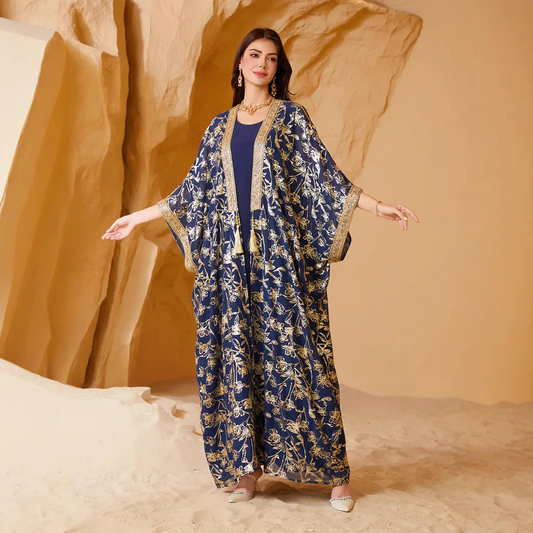 

Eid Muslim Dress for Women Abaya 2 Piece Set Party Musulman Ensembles Arab Long Robe Dubai Kaftan Vestidos Jalabiya Ramadan