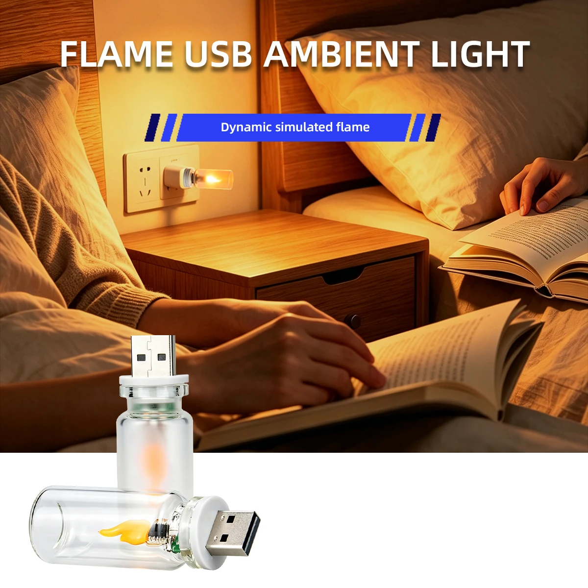 KEVANLY USB Flame Flickering LED Frosted Clear Glass Night Light Simulated Flame for Car Home Room Laptop PC Festival Decoration