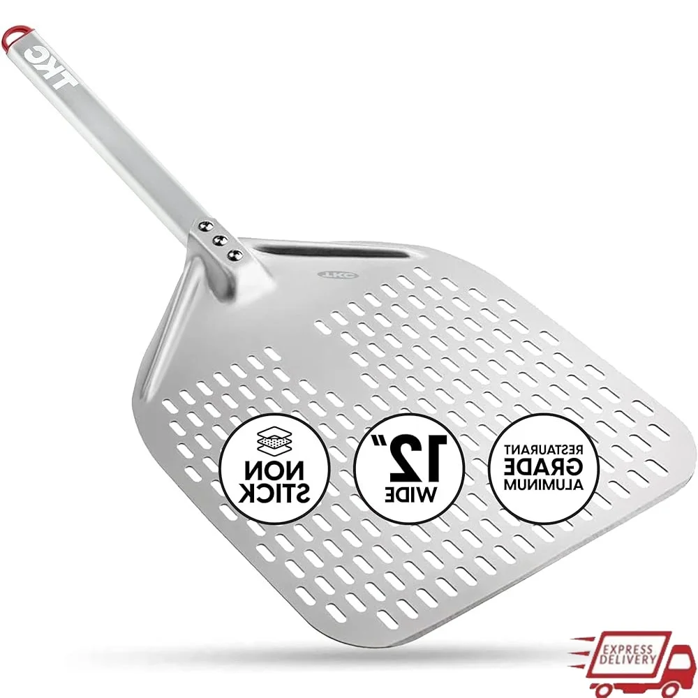 

Perforated Pizza Peel 12 Inch Long Handle Lightweight Aluminum Pizza Paddle Nonstick Pizza Spatula Kitchen Baking Tool