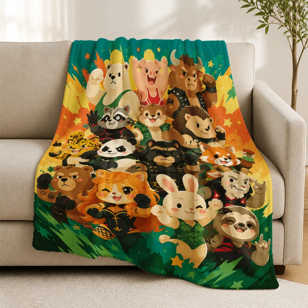 Adorable Cartoon Animals Safari Jungle Theme Throw Blanket Sofa Cover for Couch Home Decor Cozy Plush Multi-Animal Family Print