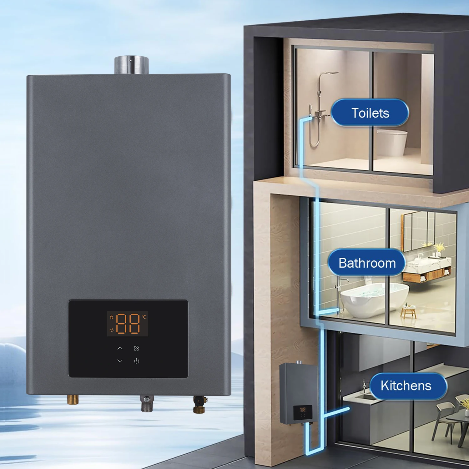 24L LPG Gas Water Heater Domestic Instant Tankless Propane Tankless Gas Water Heater