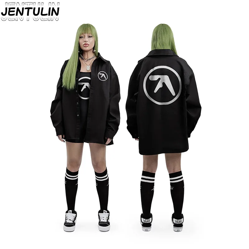 Y2K Atasan Longgar Gotik Pakaian Pria Kemeja Grafis Hip Hop Punk Pakaian Jalanan Kemeja Pria Lengan Panjang Ukuran Besar Kasual Pria Wanita