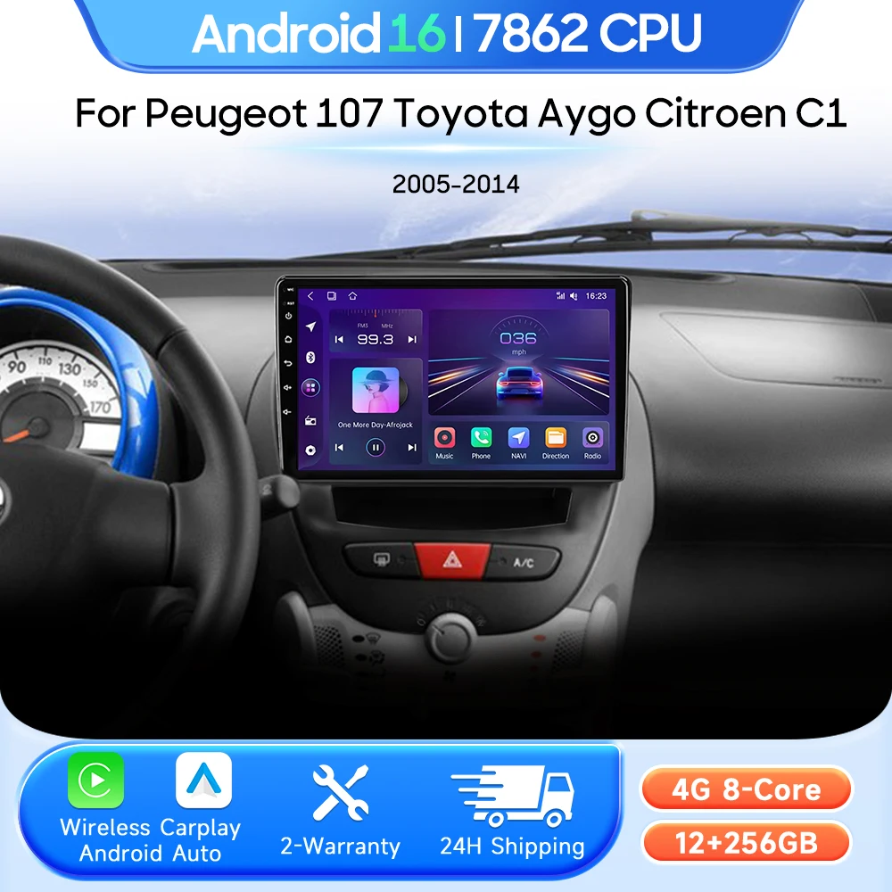 Car Multimedia Player For Peugeot 107 Toyota Aygo Citroen C1 2005 - 2014 Android 16 Radio Carplay Auto 2din GPS Navigation Video