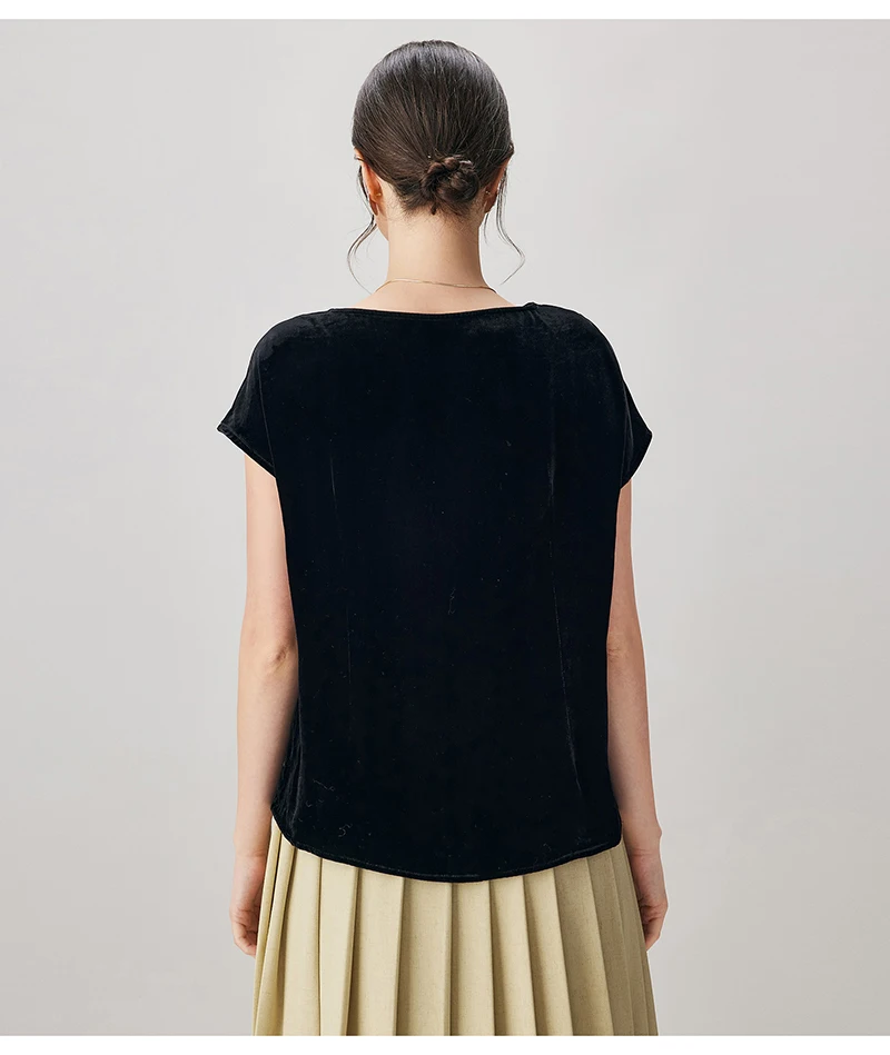 Fengbaoyu Natural Silk Velvet Women's T-shirt - Elegant and Fashionable Shirt for Summer and Spring, Comfortable and Cool