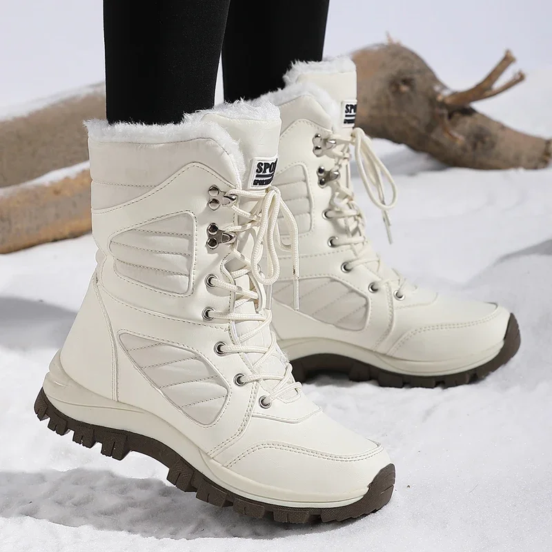 Winter Damen Schneestiefel Hohe Wasserdichte Knöchelstiefel Damen Dicke Warme Wanderstiefel Outdoor Baumwollschuhe Sneakers – Detail 5