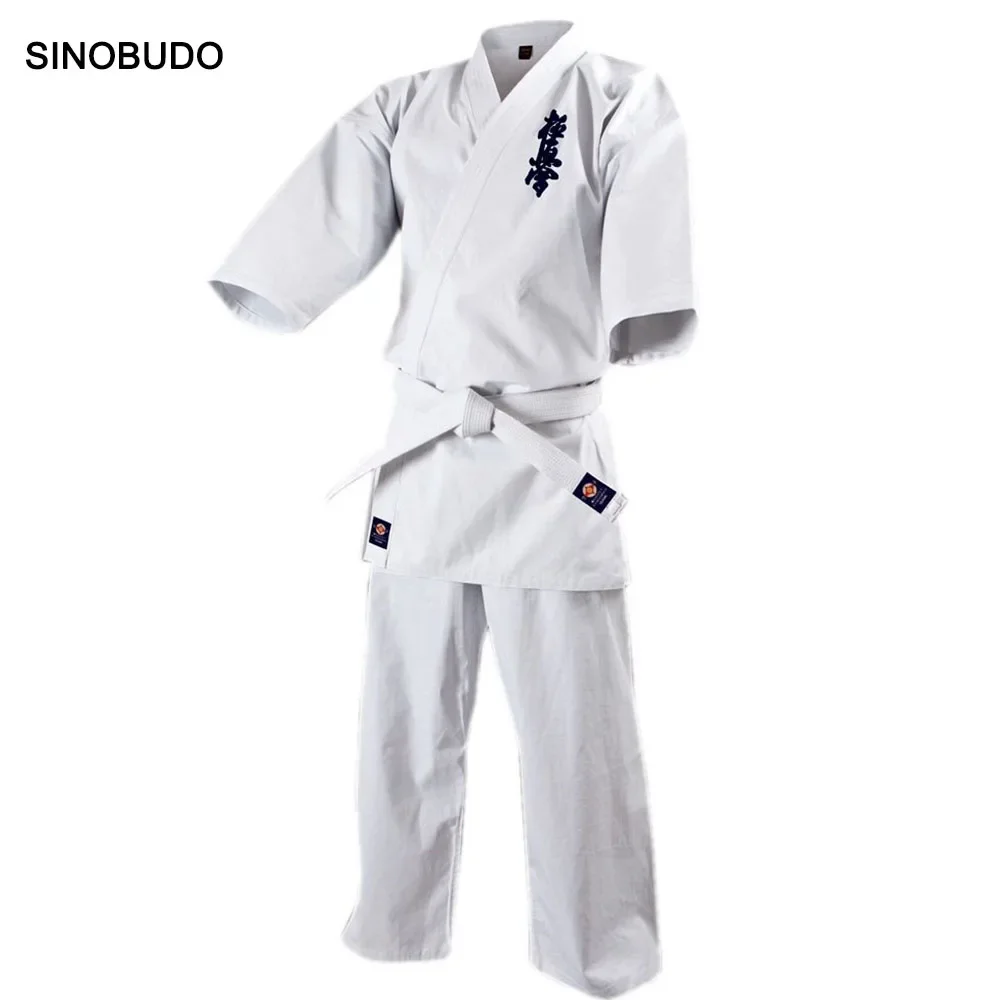 Kyokushinkai Karate Dogi Uniforme para Adultos e Crianças, Jogo de Prática Profissional, Algodão Respirável Branco, 12oz