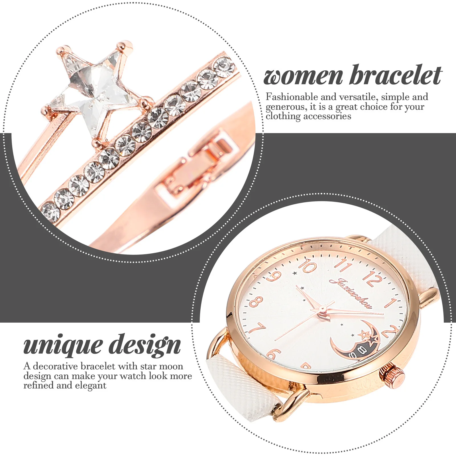 

1Set Women Watch Bracelet Set Moon Star Design Delicate Decoration Casual Party Festival Gifts Women Watch Moon