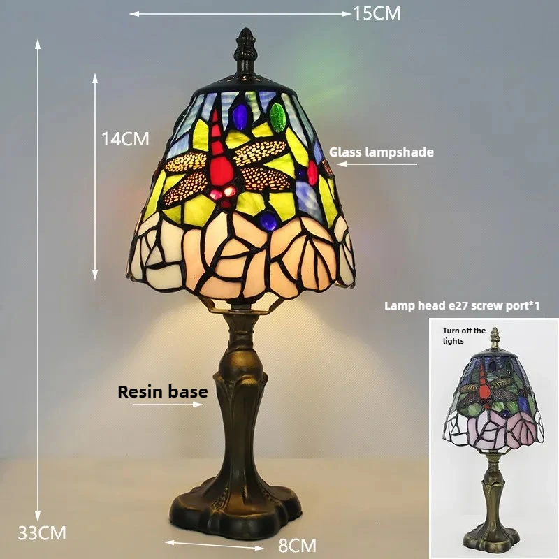 European Tiffiany Colorful Lampshade Retro Study Bar Cafe Home Wedding Bedroom Bedside Dimming Desk Table Lamp Night Light