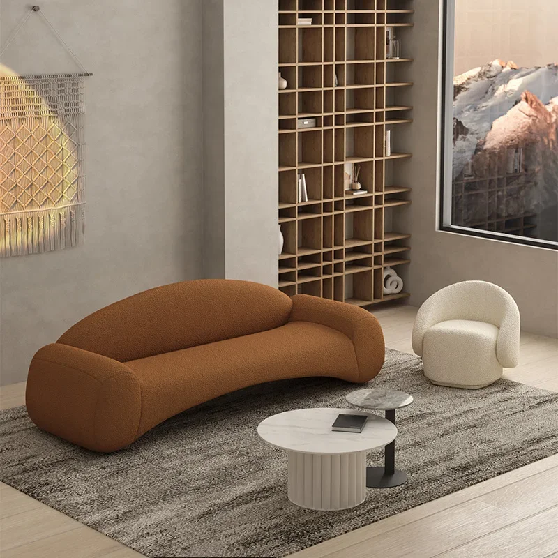 Nordic simple light luxury special-shaped small apartment designer lamb wool fabric sofa