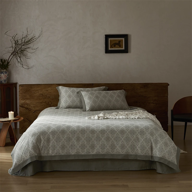 600TC Cotton Vintage Jacquard Luxury Bedding Set 100% Cotton Wide Side Duvet Cover Flat/Fitted Bed Sheet Pillowcases 4Pcs