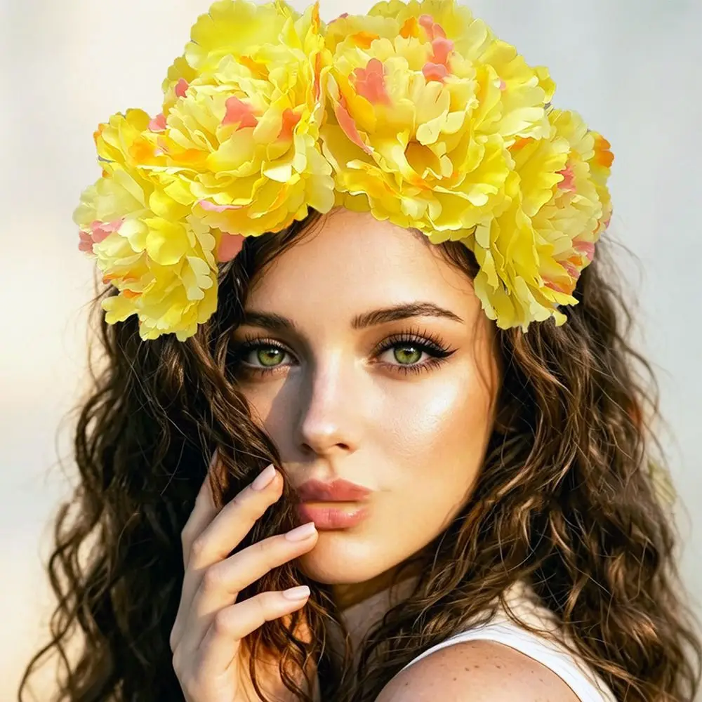 Simulated Flower Floral Garland Headband Gorgeous Design Romantic Style Artificial Flower Crown Elegant Rose Headpiece