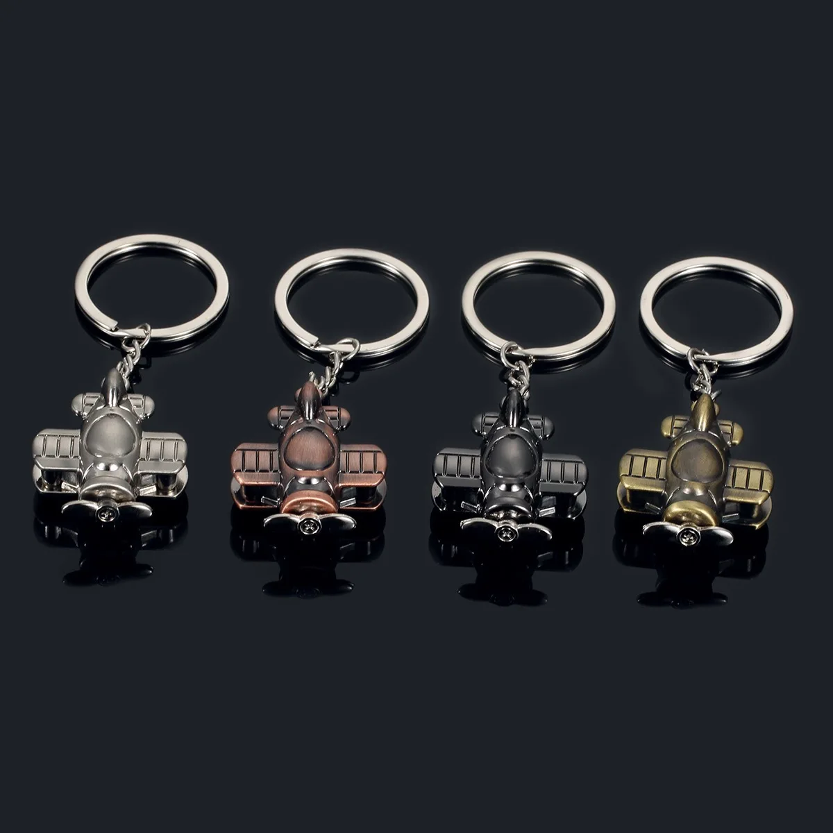 Creative Retro Metal Airplanes Pendant Keychains Helicopter Stereo Car Motorcycle Trinket Keyring Bag Charm Women Men Key Holder