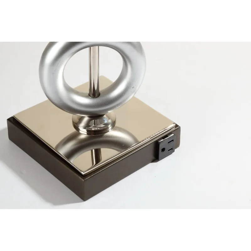 Stunning Silver 3-Ring Table Lamp Pair with Outlet Multifunctional Home Lighting Fixture