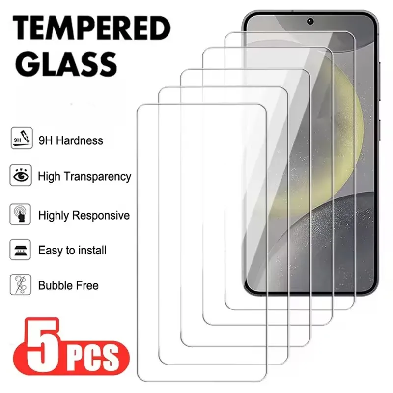 5Pcs Tempered Glass For Samsung Galaxy A35 A54 A13 A53 A52 A12 A22 A33 A32 A06 A52S A73 A04 A55 A14 Screen Protector Front Film