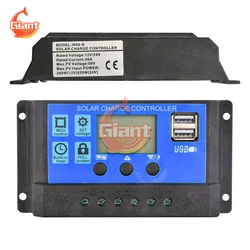 Solar Voltage Regulator 12V/24V10A 20A 30A Solar Controller Dual USB Output PWM Battery Charger LCD Display Dual USB 5V Output