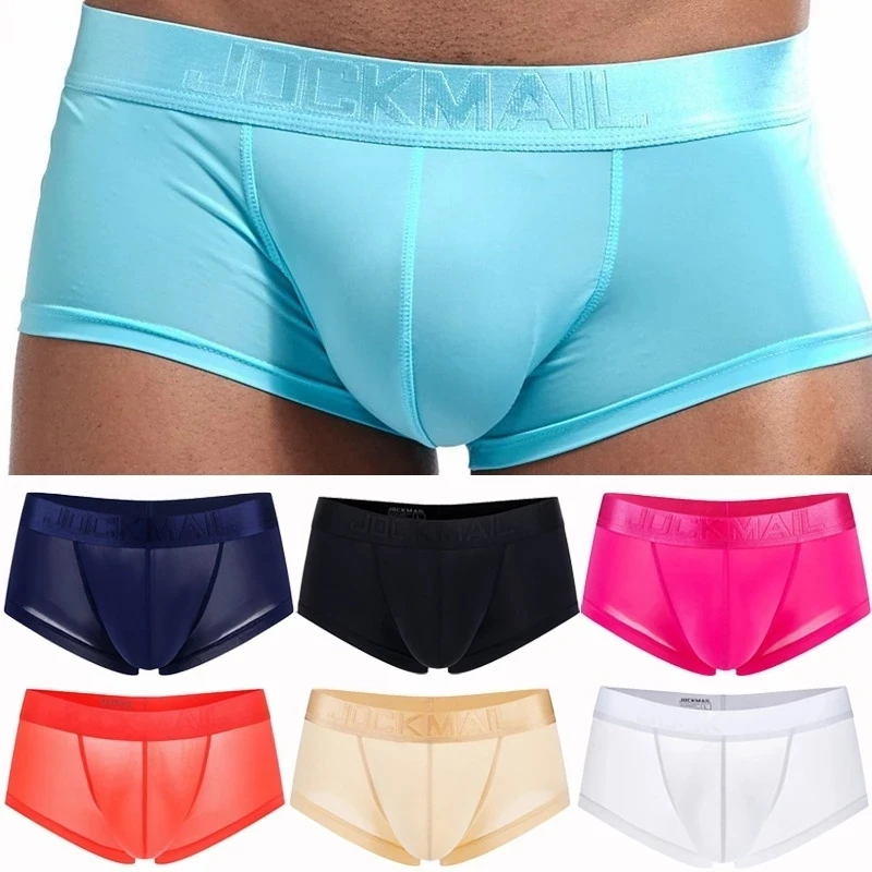 JOCKMAIL New Transparent Sexy Men Underwear Boxer Shorts Mens Trunks Ice Silk Gay Male Panties Underpants Cuecas Gay Underwear