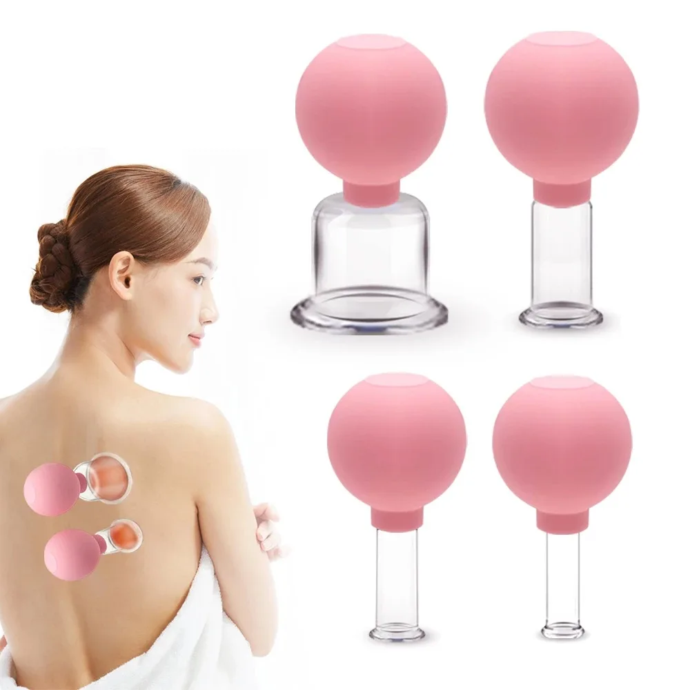 

4 Pieces Silicone Glass Cupping Machine Back PVC Massage Muscle Cupping Machine Vacuum Cupping Massage Body Therapy Set Massager