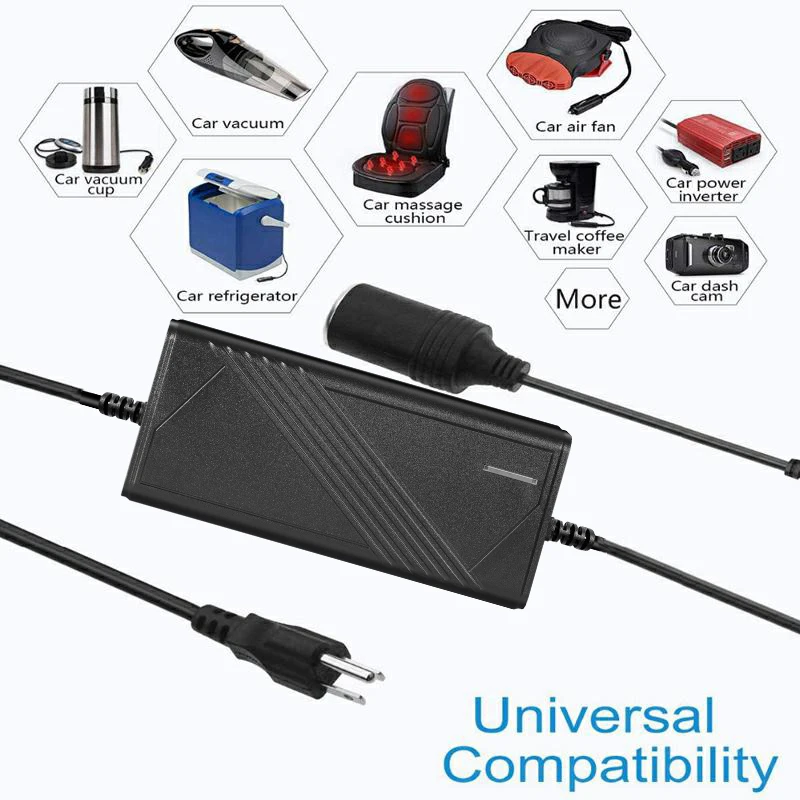 AC 110v/220v to DC 12V Converter 20A 240W Car Cigarette Lighter Socket AC/DC Car Power Adapter with cooling fan for Inflator