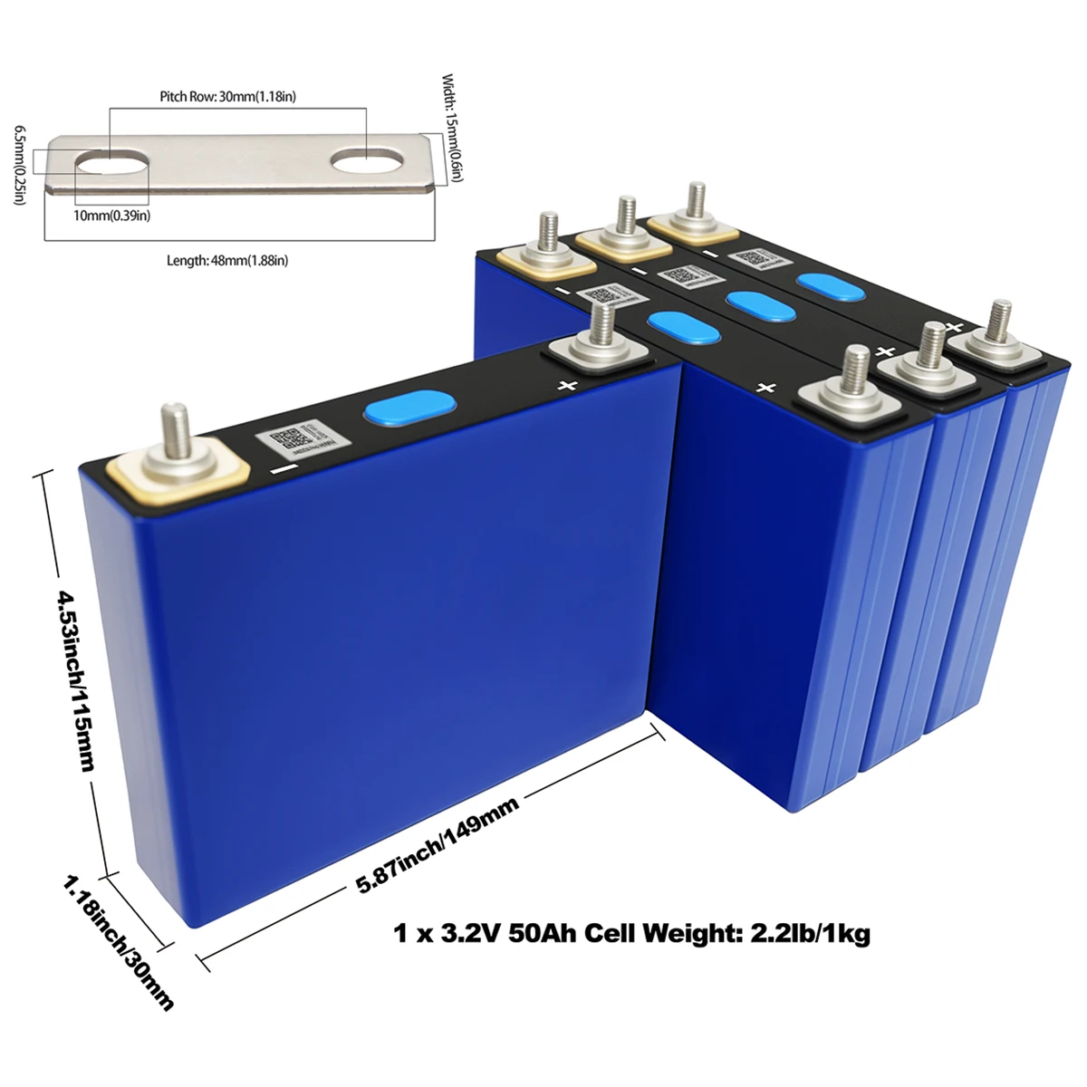 3.2V 50Ah LiFePO4 Cells 4pcs Battery Rechargeable Lithium Iron Phosphate,Max.Continuous Discharge/Charge 50A busbars and Nuts