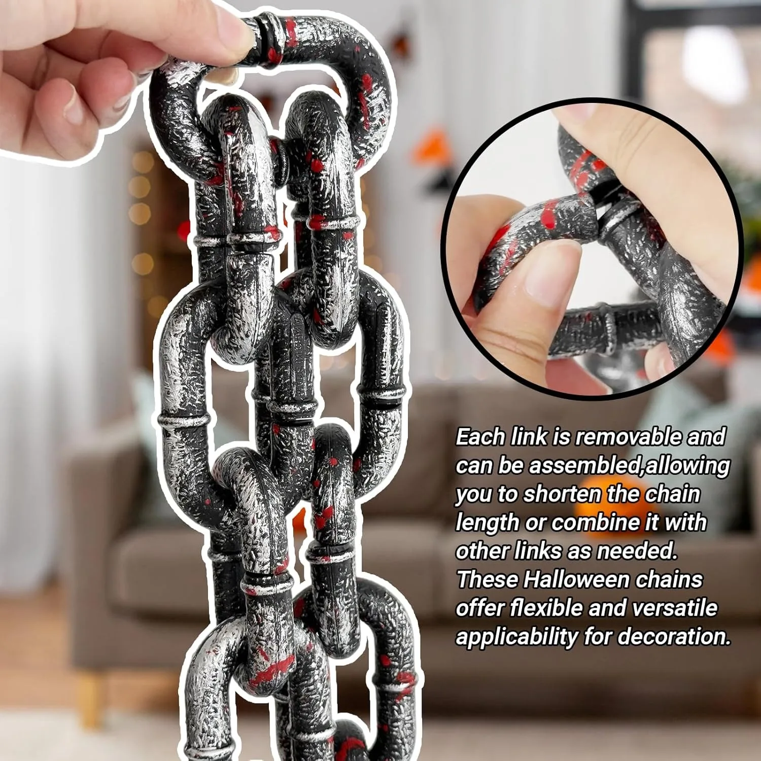 1,8 m blutige Halloween-Kunststoffkette, gefälschte Kette, Kostüm-Requisite, gruselig, gruselig, Spukhaus-Dekoration, Party-Dekoration mit Horror-Motiv